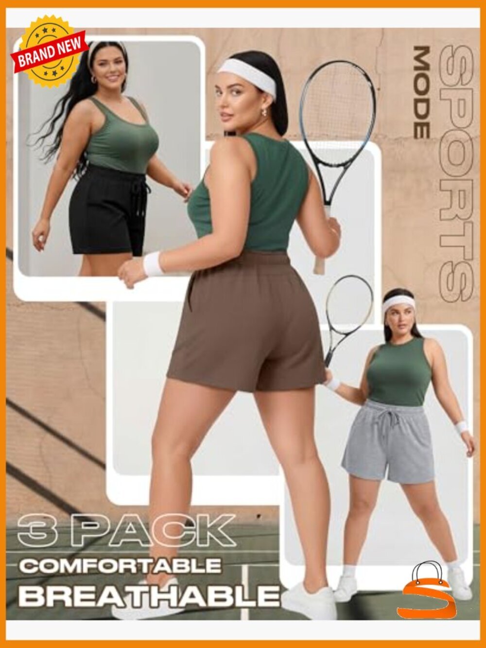 Plus Size Drawstring Sweat Shorts with Pockets 3 Pack - Picture 5 of 7